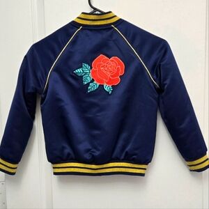 Disney Princess Belle Beauty & The Beast Bomber Jacket Girls Sz Small Blue Satin